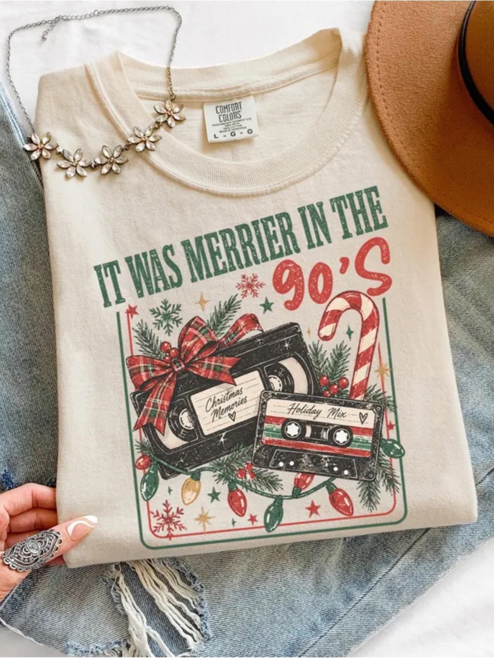 Comfort Colors Ivory 90s Holiday Cassette Graphic Tee
